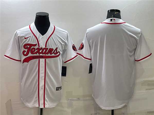 Men%27s Houston Texans Blank White With Patch Cool Base Stitched Baseball Jersey